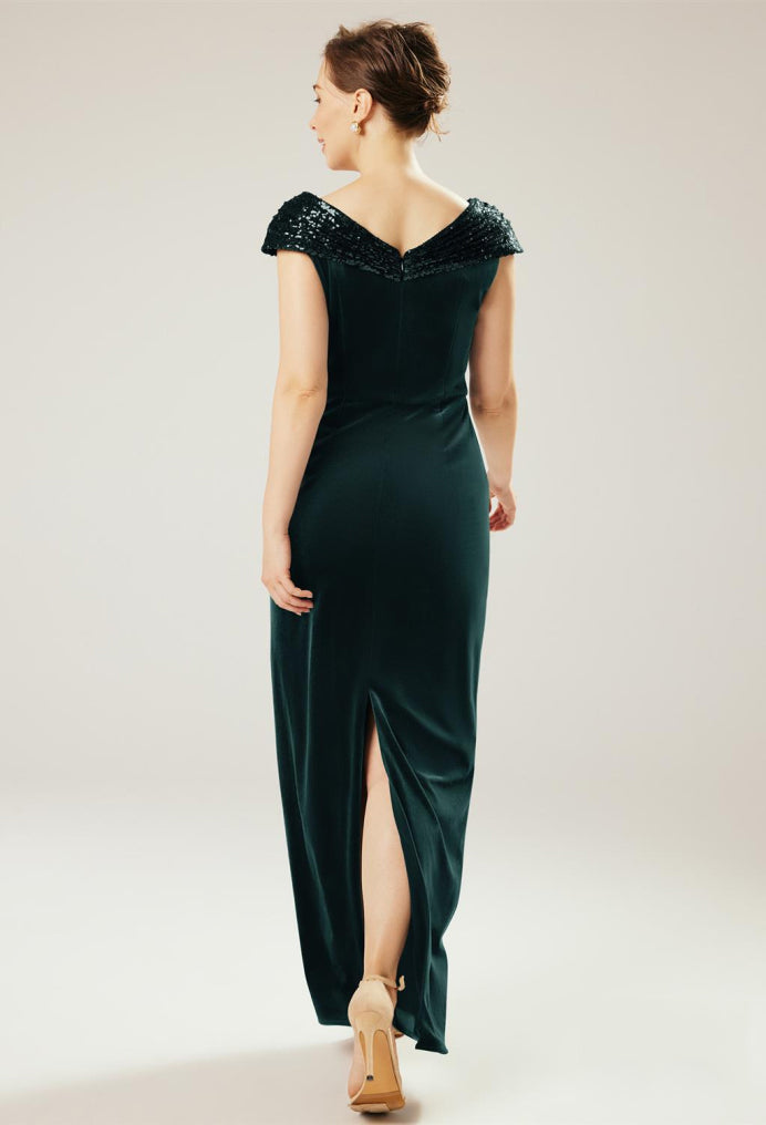 Vestidos formales para mujer, cuello asimétrico, elegantes, sin mangas, largo hasta el suelo, terciopelo, talla personalizada gratis, vestido para madre de la novia